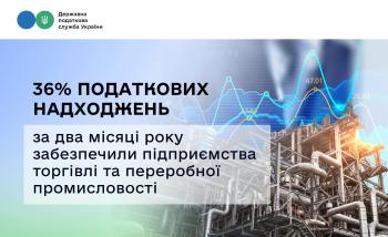 Леся Карнаух: Майже 36 % податкових надходжень за два місяці року забезпечили підприємства торгівлі та переробної промисловості
